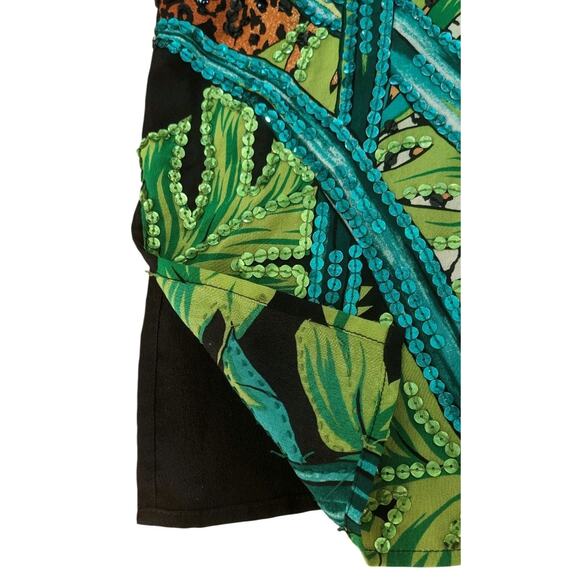 VTG Diane Gilman Silk Top L Sequin Tropical Flowers Cheetah Print 90s Maximalist - Picture 7 of 15